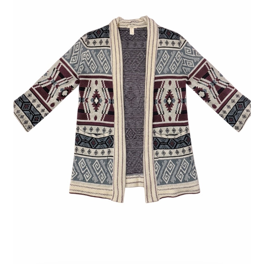 Forever 21 Tribal Aztec Open Front Cardigan Sweater Womens Medium Boho